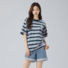 Loose Fit Striped Round Neck Short Sleeve T-Shirt