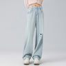 Ripped wide-leg straight jeans casual all-match look thin