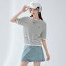 Striped Pullover Casual Short Sleeve Embroidered Knit Sweater